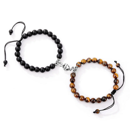 Magnetic couple bracelets with natural zircon stones and vibration feature