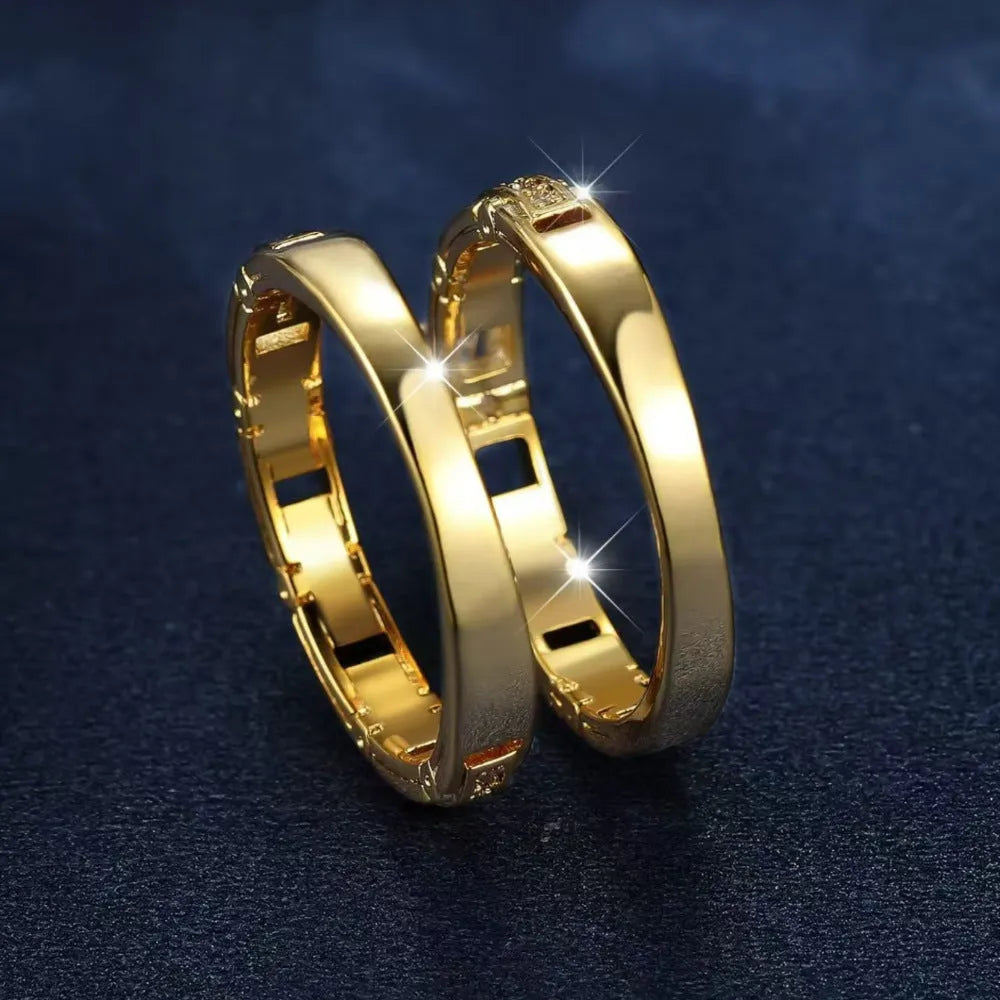 Micro inlaid zircon women's wedding ring set in gold alloy geometric fashion OL couple ring