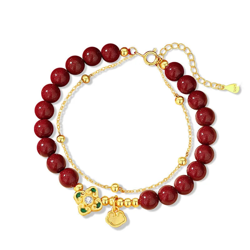 925 Sterling Silver women's bracelet with Ruyi, Xiangyun cloud and cinnabar flower motifs.