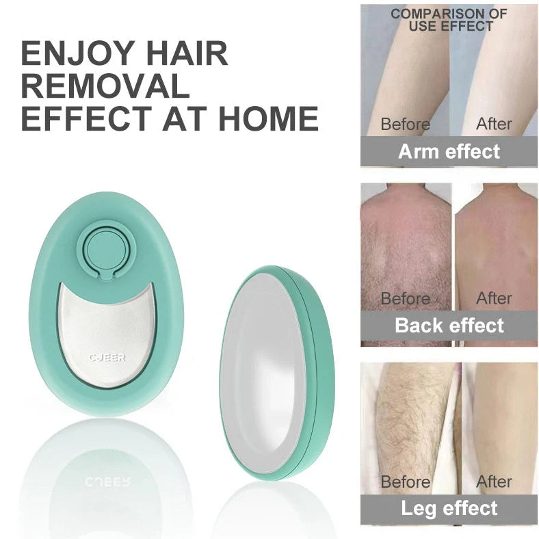 Green crystal hair removal device with metal ring grip on flat nano-glass surface