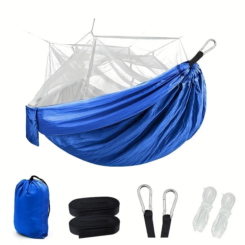 Camping hammock portable double with mosquito net for two people outdoor hiking travel blue green orange pink