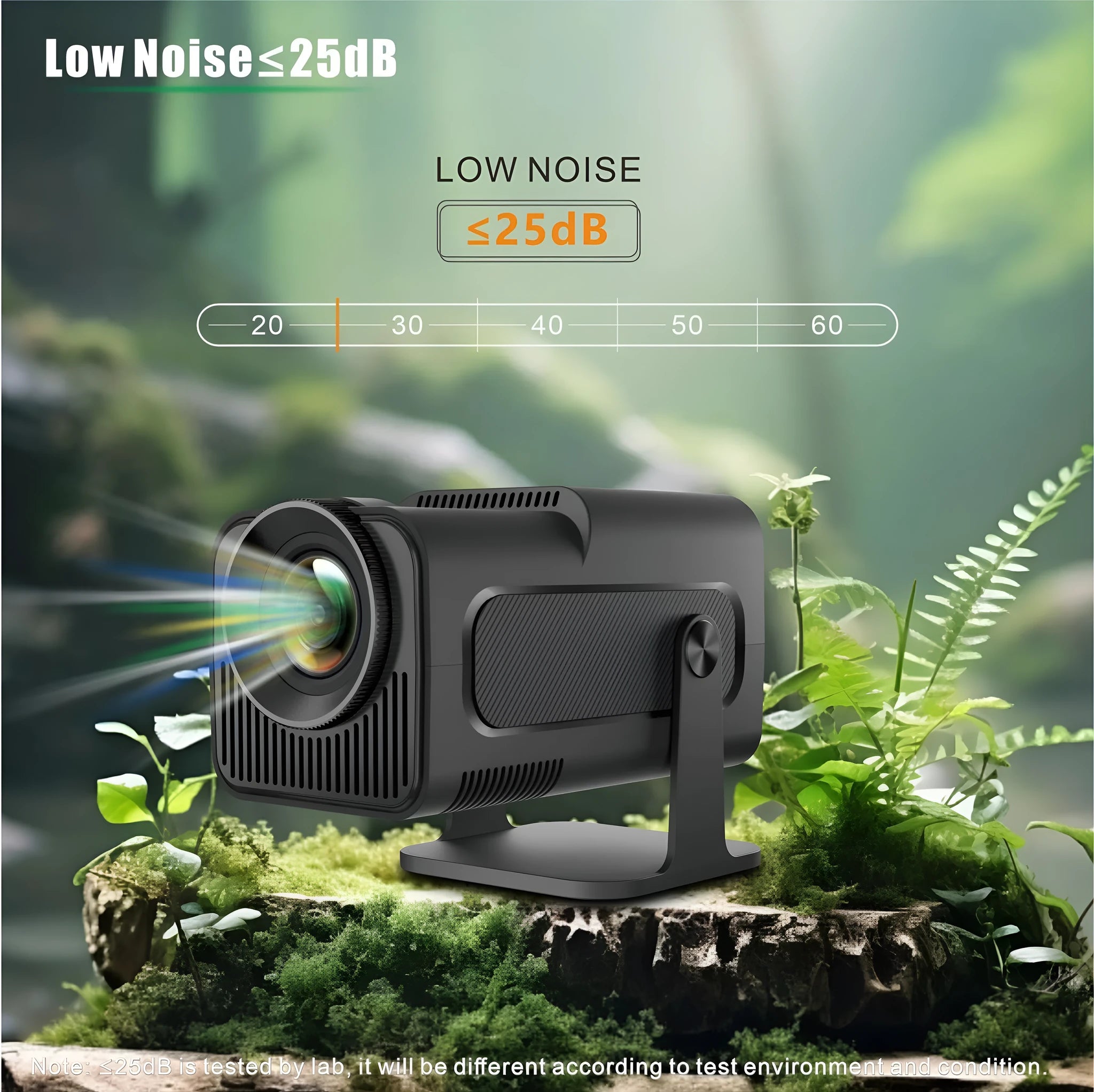 HY320 Android smart projector with 1080p resolution, 390 ANSI lumens, and rotatable PTZ bracket