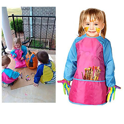 Waterproof children's painting apron with long sleeves in various colours