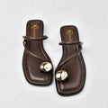 French style women's flat sandals with metal toe covering in Beige White, artificial PU upper, rubber sole