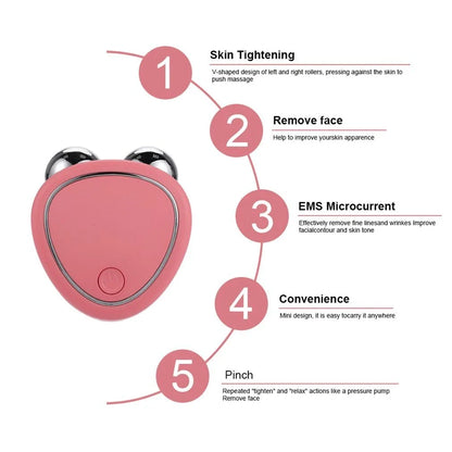 Toning Facial Microcurrent Beauty Device with Dual Massage Rollers for Skin Rejuvenation and Wrinkle Reduction