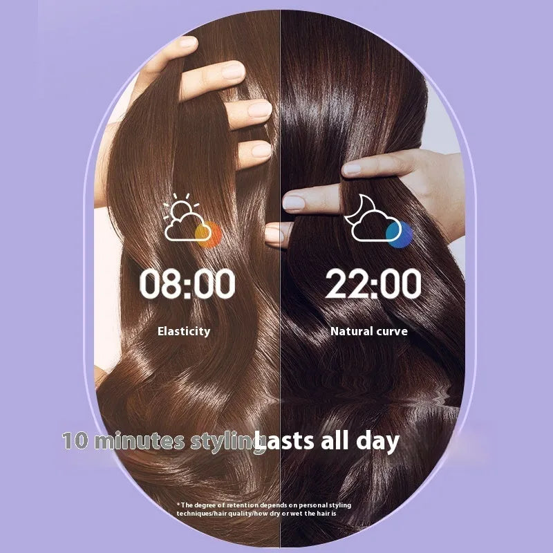 Light purple and pink 32mm automatic hair curler with anion technology and styling clips.