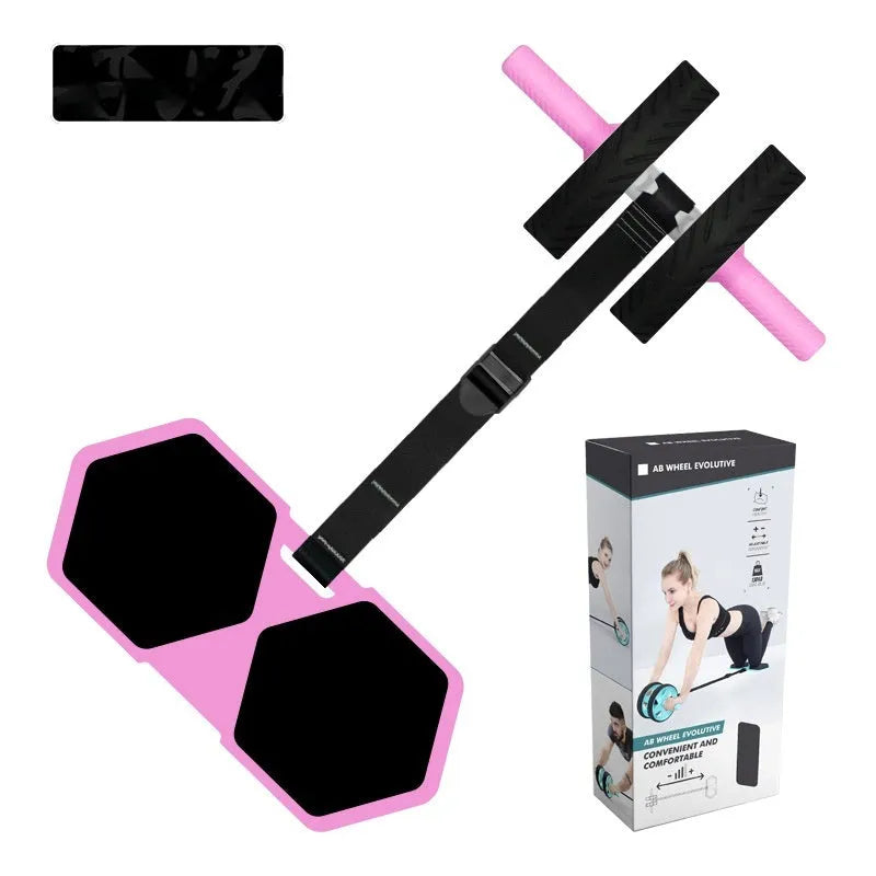 Abdominal wheel with automatic rebound in macaron pink and green colours for home fitness