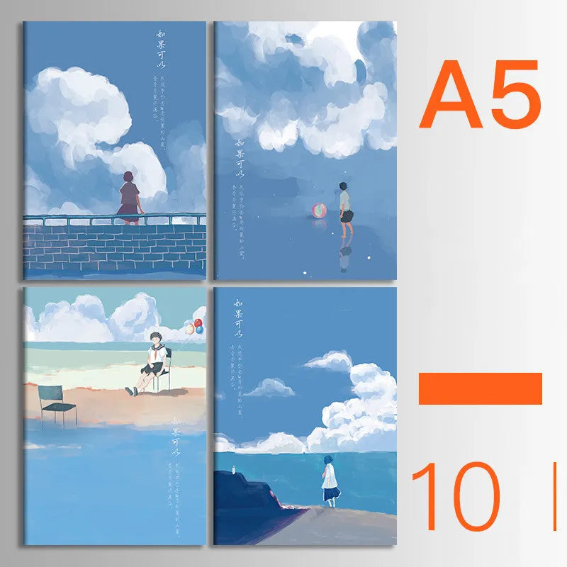 Set of 10 thread-bound A5 notebooks with kraft paper covers showing bear and sakura designs