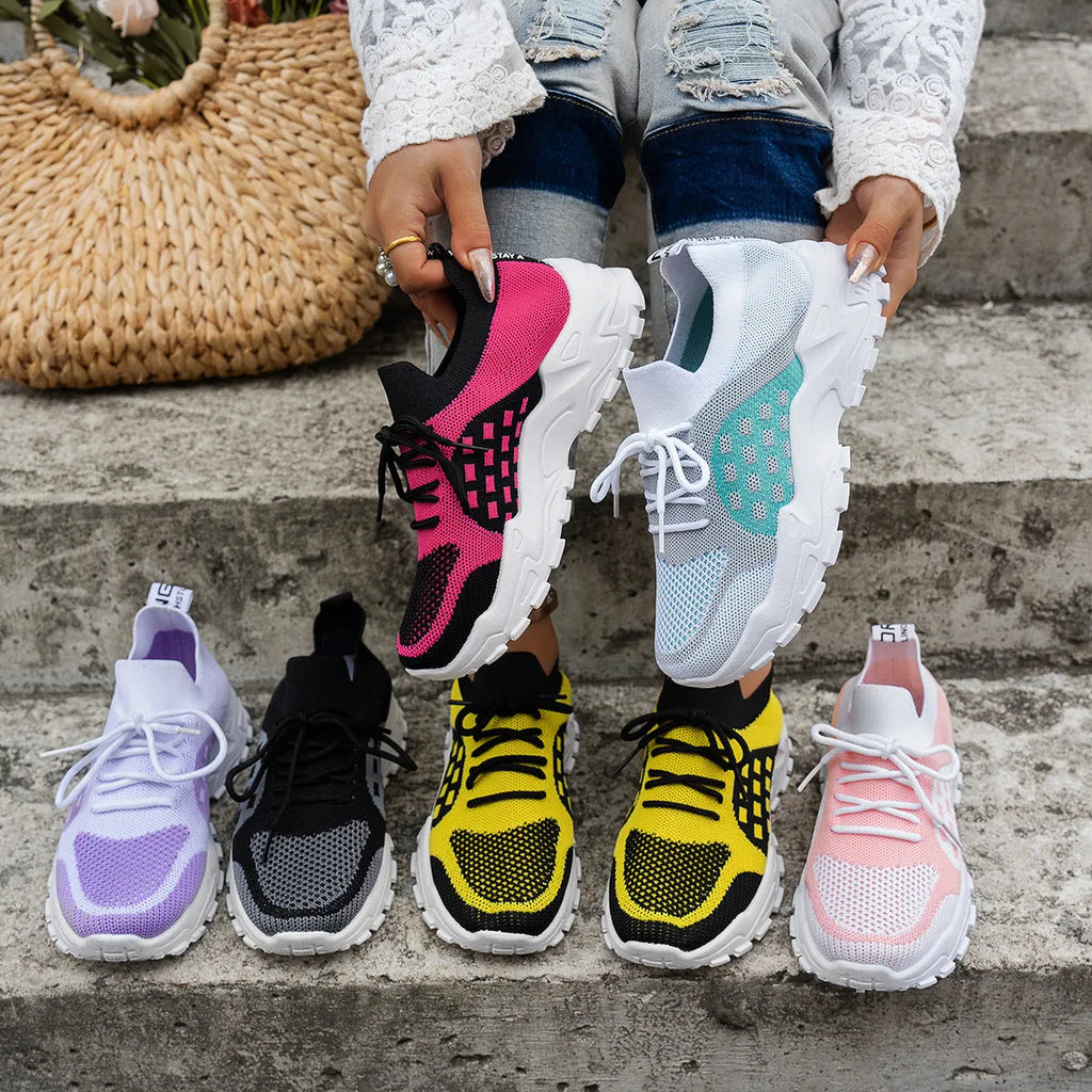 Fashion all-match platform casual sneaker in solid colour with Flyknit upper and non-slip rubber outsole
