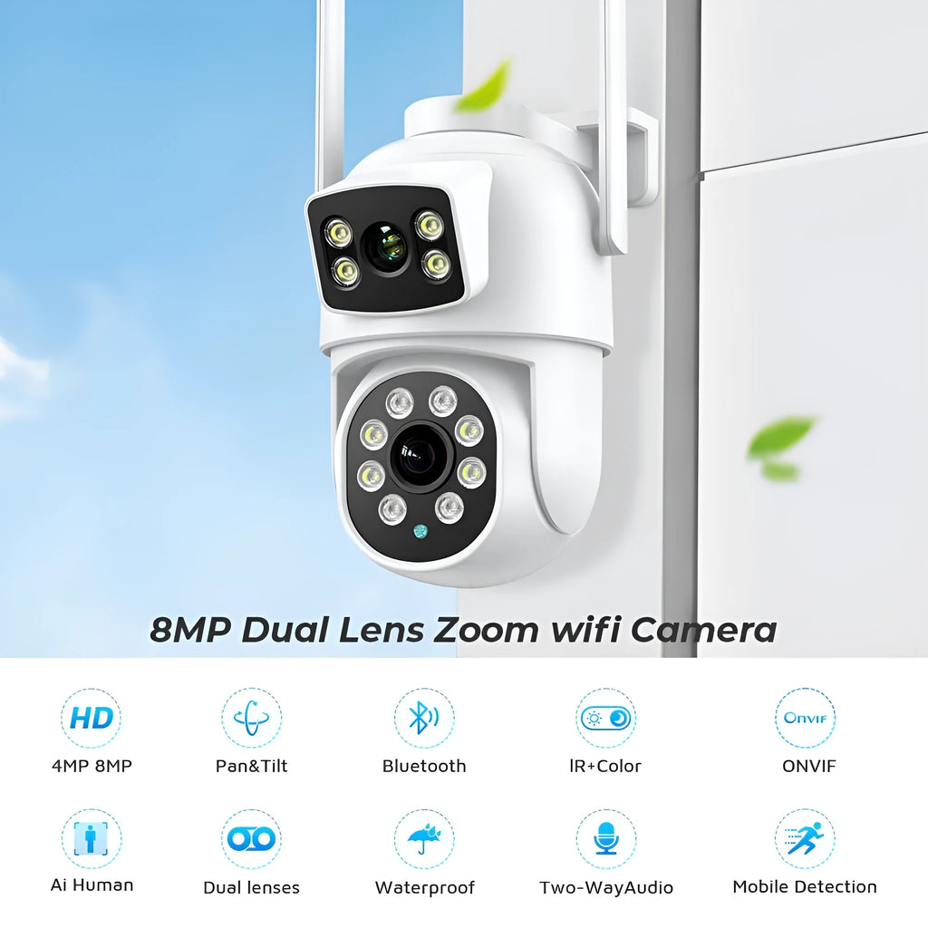 White icsee 600W outdoor wireless surveillance camera with dual-screen and bracket