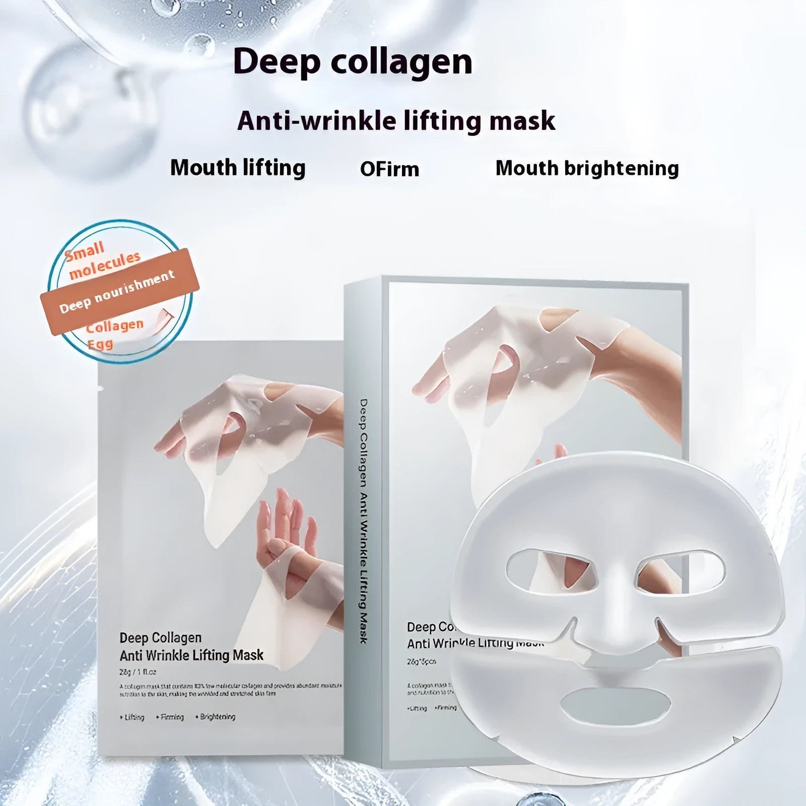 A single collagen facial sheet mask with 28ml serum for anti-wrinkle and moisturising care.