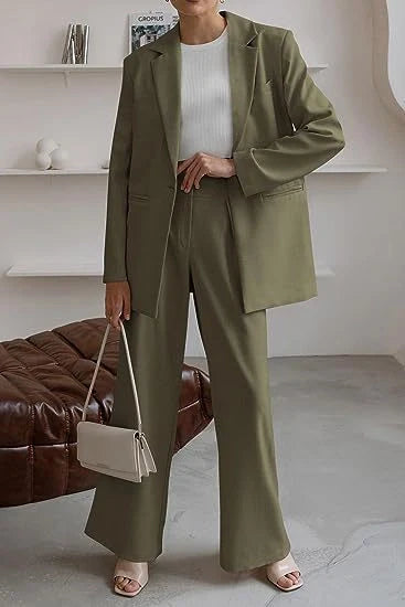 Women's casual solid colour coat trousers suit in polyester, available in multiple colours and sizes
