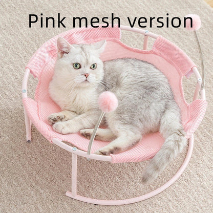 Plush cat hammock mattress in blue and pink, featuring 3cm plush hair for pet comfort