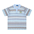 Men's blue printed casual short sleeve shirt with elastic fabric shown front view