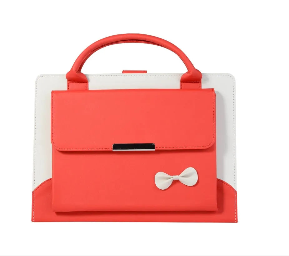 Imitation leather iPad case with wallet style and sleep function available in black, pink, royal blue, and Chinese red