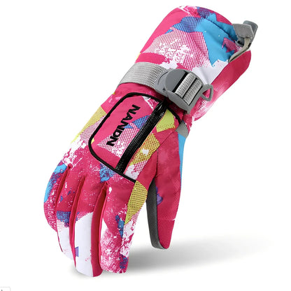 Black ski gloves with diamond-shaped anti-slip palm material for grip and durability, sizes S to XL available