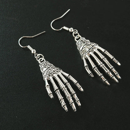 Halloween Vintage Carved Skull Skeleton Hands Earrings in gold, bronze, and silver