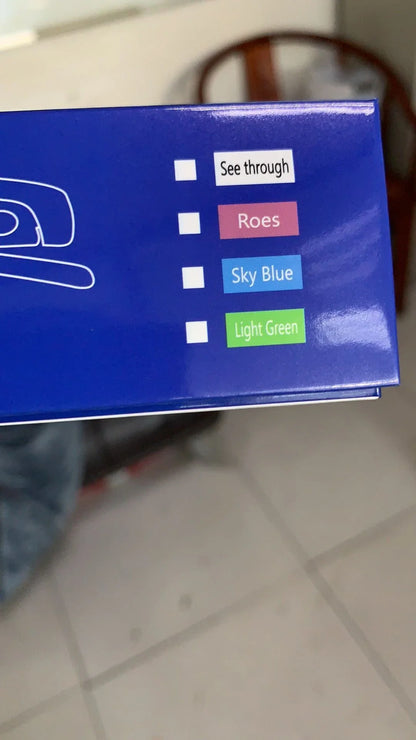 Head-mounted anti-fog and anti-spray mask in blue, green, and pink with replaceable lenses