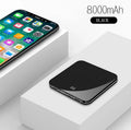 Ultra-thin mirror mini power bank with LCD display – 8000mAh alloy shell in three colours