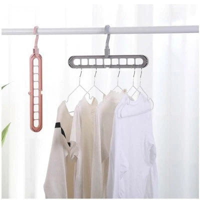 9-hole clothes hanger organizer in white, green, gray, and pink options