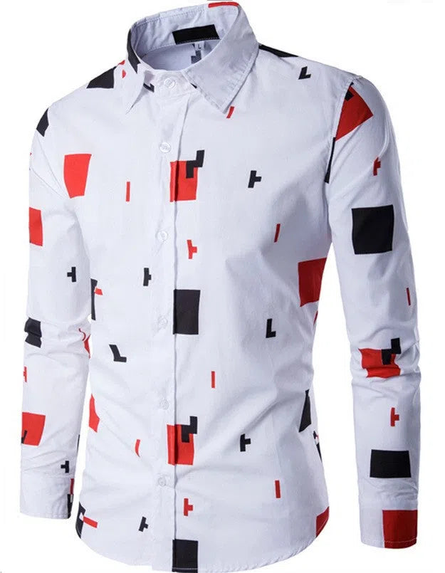 Mens casual long sleeve white cotton shirt front view with full size range