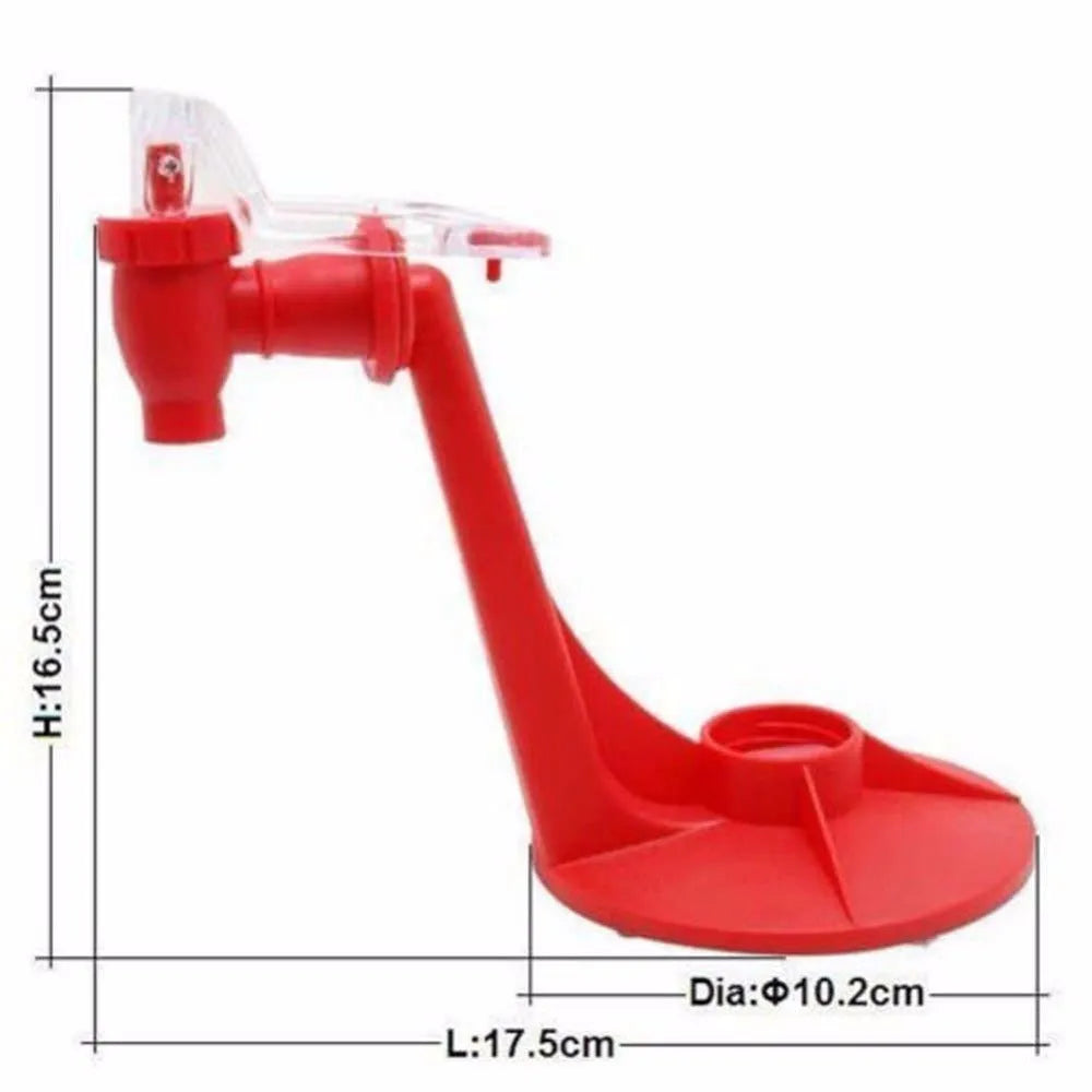 Red plastic Magic Tap soda dispenser for 2-liter bottles with push-button mechanism