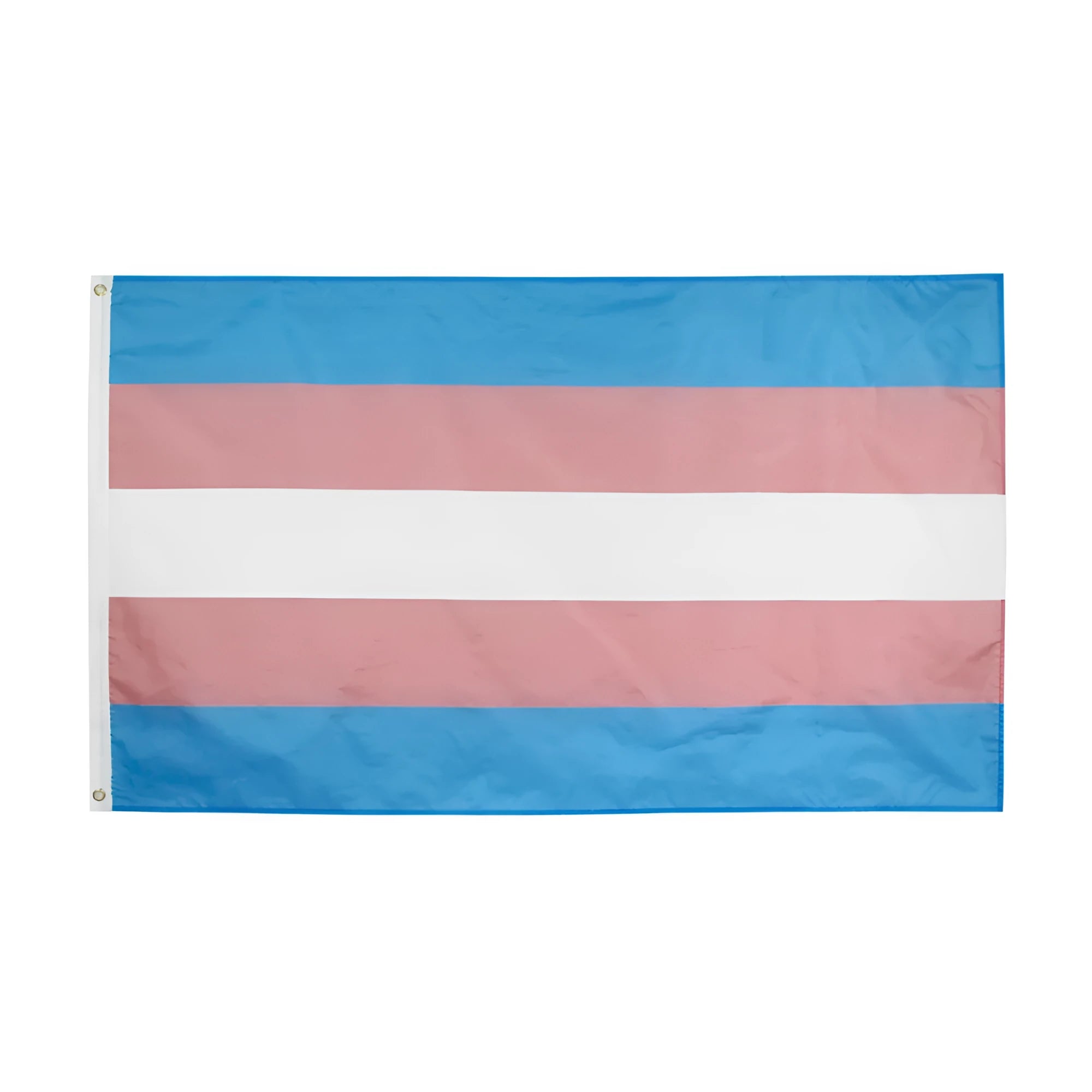 Transgender rainbow pride flag in polyester fibre, 90x150cm, displayed outdoors on a pole