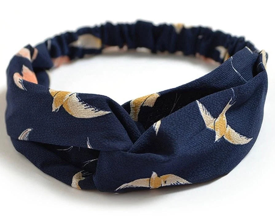 Women's retro style printed headband with elastic free size in vintage-inspired prints