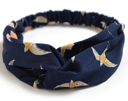 Women's retro style printed headband with elastic free size in vintage-inspired prints