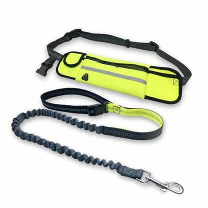 Adjustable hands-free dog running leash with reflective waist pocket in multiple colors
