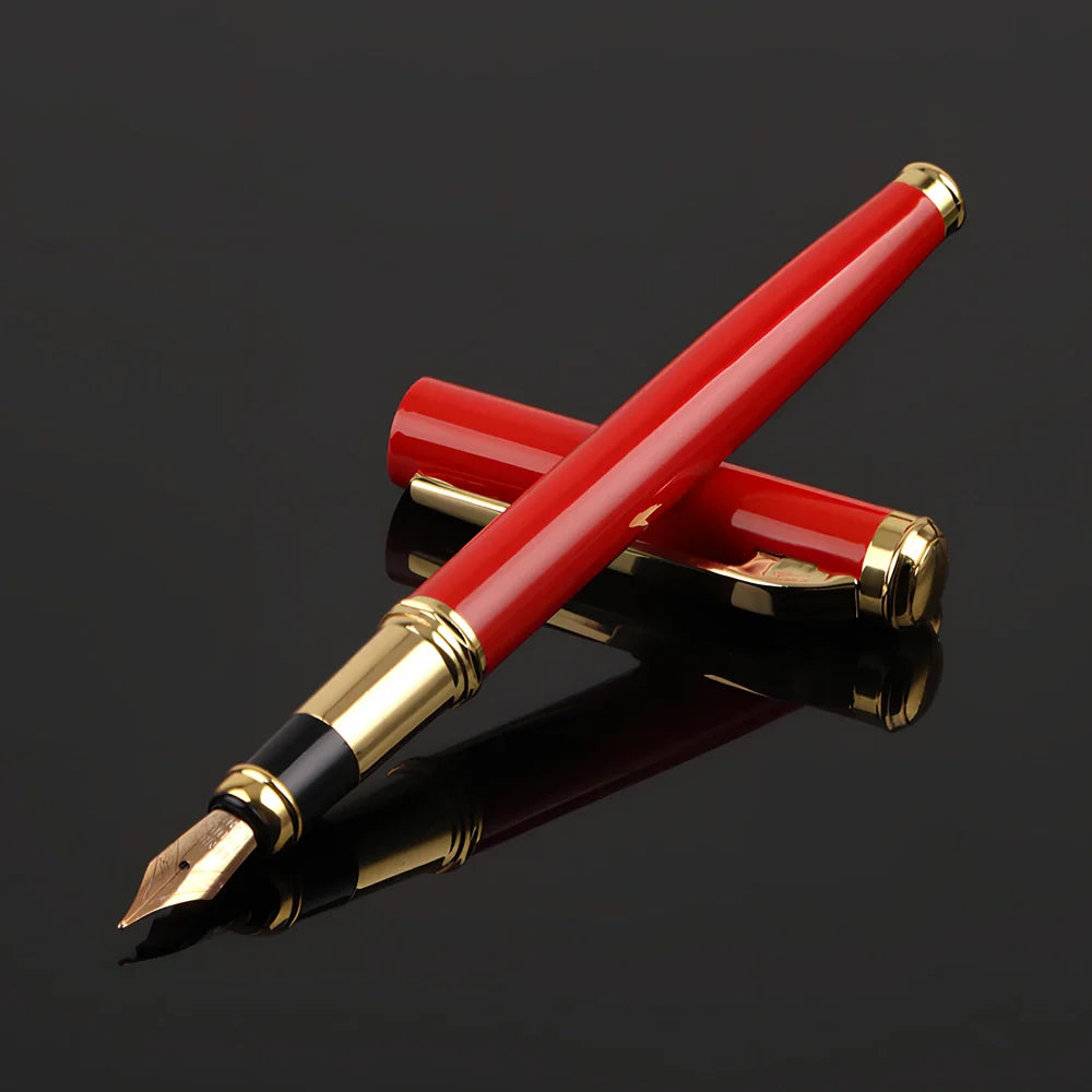 Red and black 0.5mm metal ink pen with Yijin nib for office writing, 14cm length in OPP bag