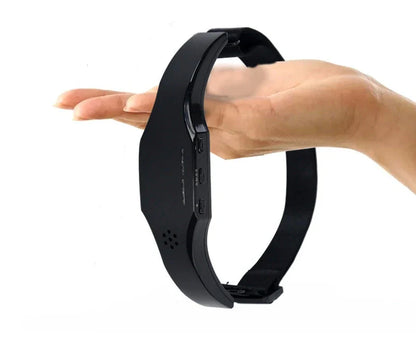 Wireless Head Massager Helmet in black and pink for stress relief and sleep therapy