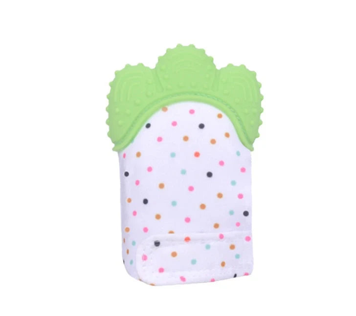 Baby silicone molar teething gloves in various colours with secure Velcro strap