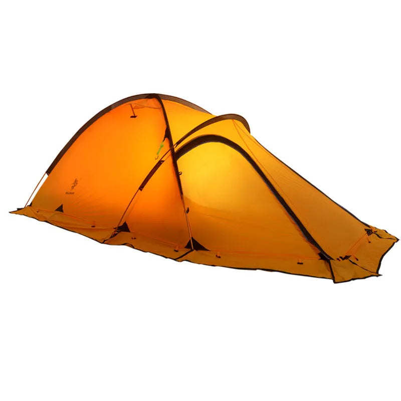 Ultralight anti-storm camping tent 2-person red double-layer with aluminium poles pitched outdoors