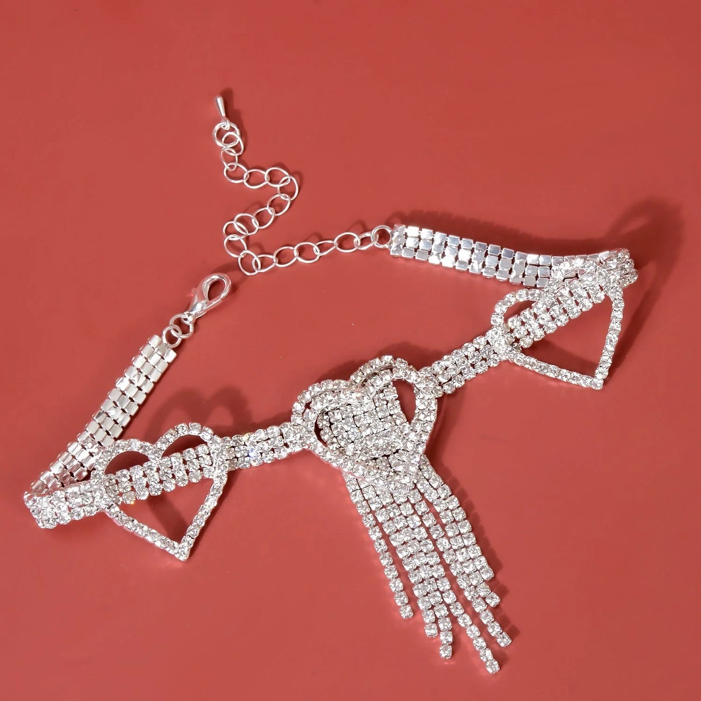 Blue rhinestone tassel anklet with gold-plated accents and semi-precious stones