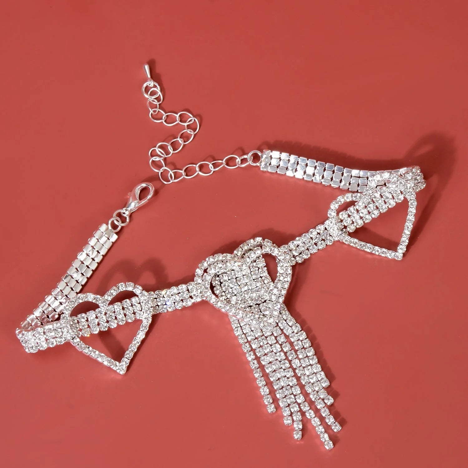 Blue rhinestone tassel anklet with gold-plated accents and semi-precious stones