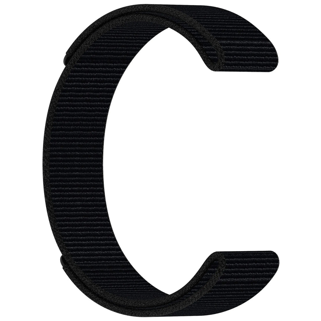 Velcro nylon watchband in black with single circle fastener and 22mm width