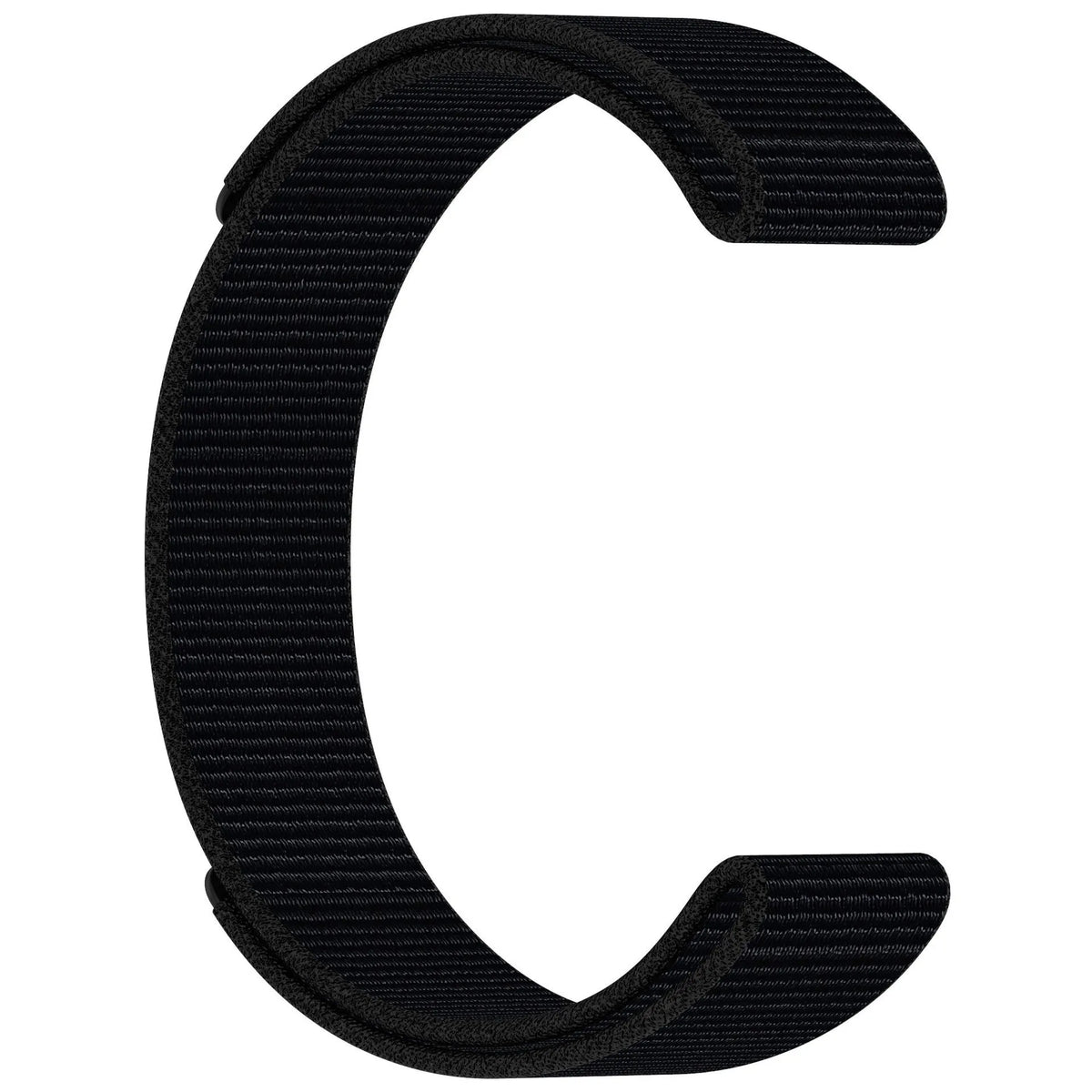 Velcro nylon watchband in black with single circle fastener and 22mm width