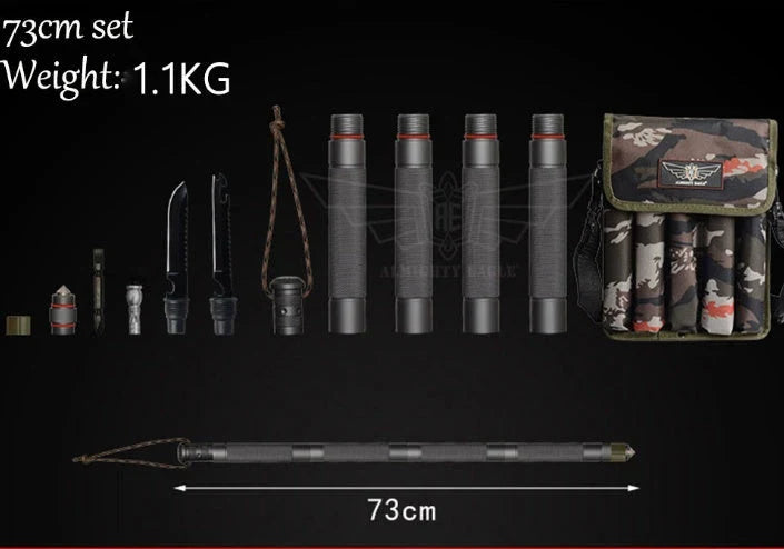 Multifunctional tactical stick for outdoor adventures with tools including bottle opener and compass