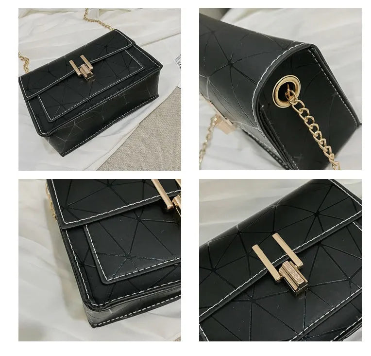Geometric rhombic square PU cross body bag with chain handle, available in light grey