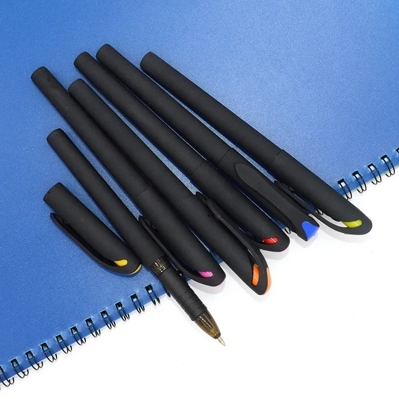 Pack of 10 assorted colour plastic gel pens with black refills, 14cm long.