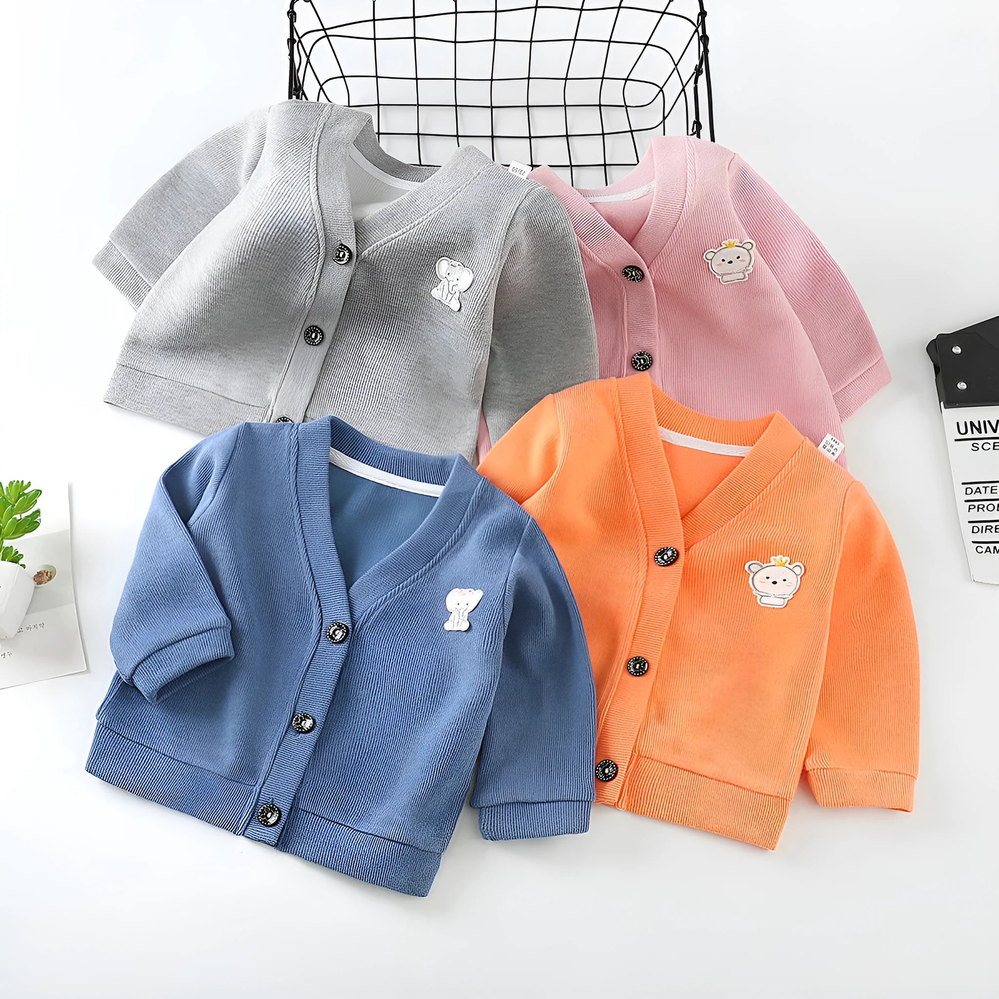 Baby cotton knitwear cardigan jacket in soft fabric, long sleeves, available in multiple colours for girls