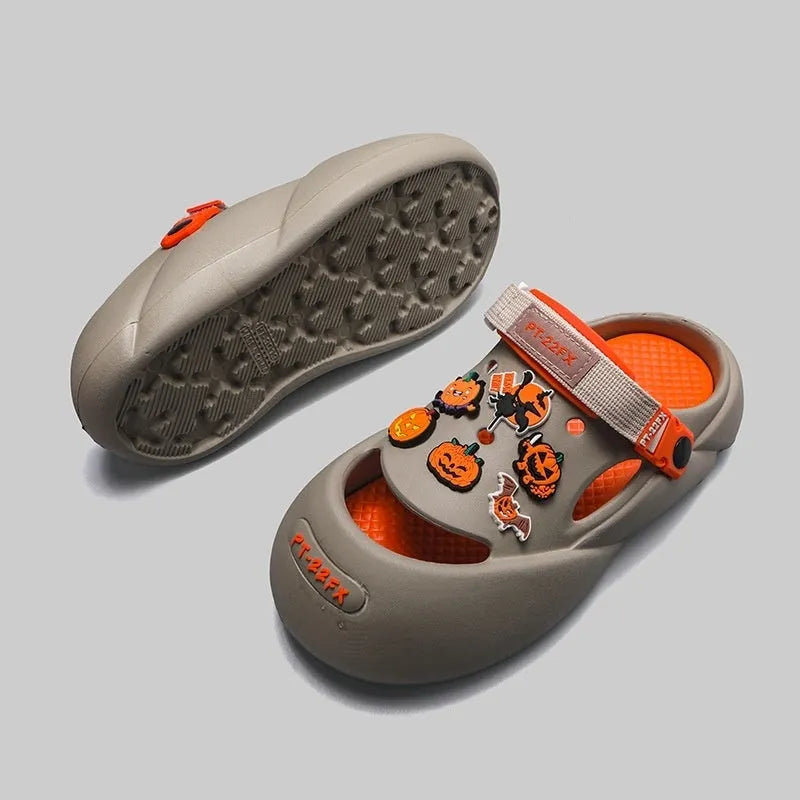Men's grey baotou beach hole shoes with perforated upper and EVA sole