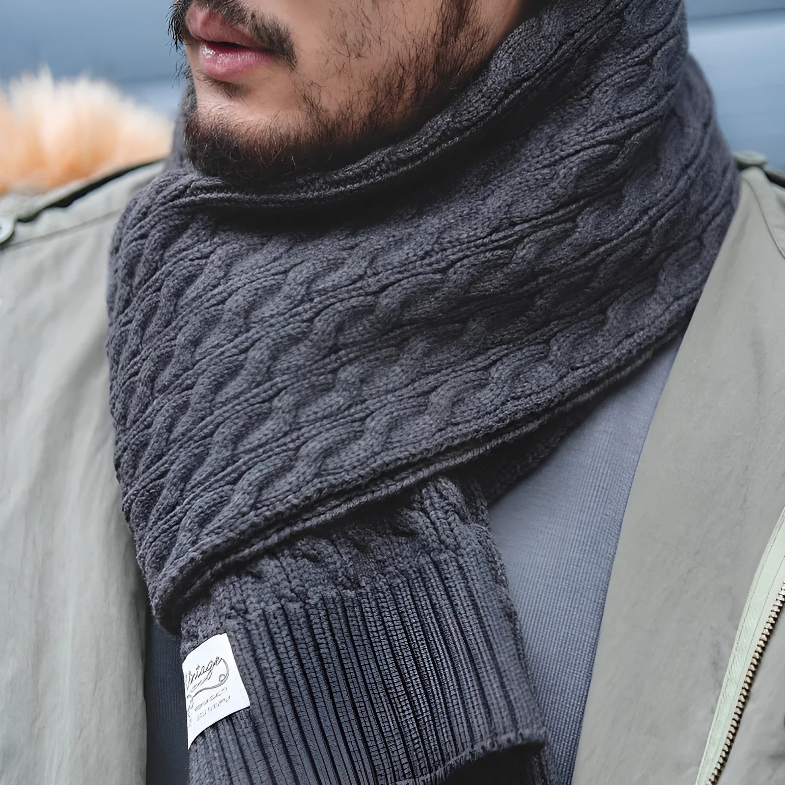 New warm scarf men's winter Korean edition warp knitted plaid pattern brown colour