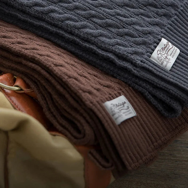 New warm scarf men's winter Korean edition warp knitted plaid pattern brown colour