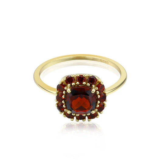 Vintage-inspired silver ring with a vibrant red pomegranate motif and exquisite micro-mosaic design