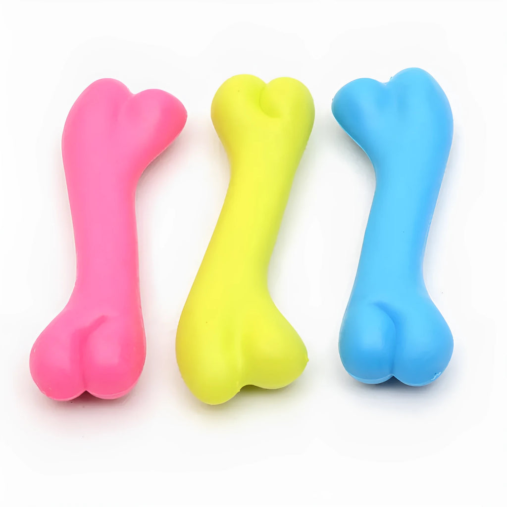 TPR rubber dog bone chew toy in yellow, lightweight 20g, for puppy teething