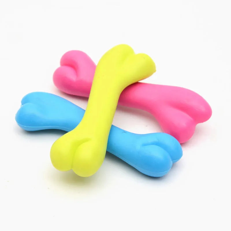 TPR rubber dog bone chew toy in yellow, lightweight 20g, for puppy teething