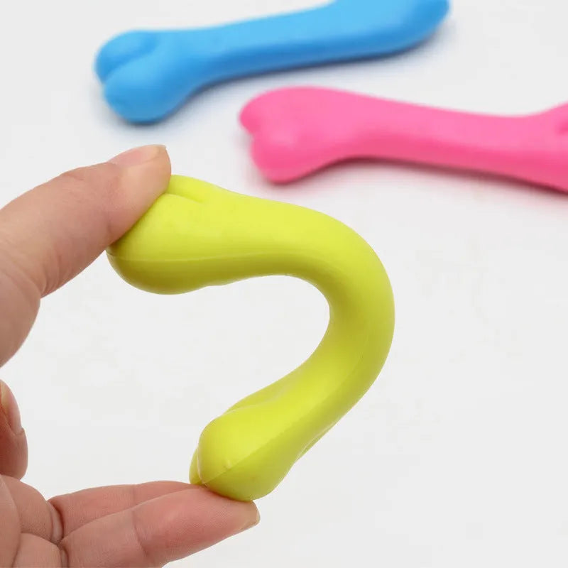 TPR rubber dog bone chew toy in yellow, lightweight 20g, for puppy teething