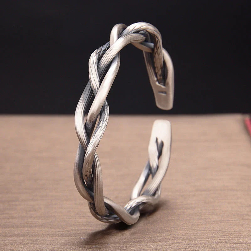 Sterling silver retro three-strand twist bracelet with adjustable opening